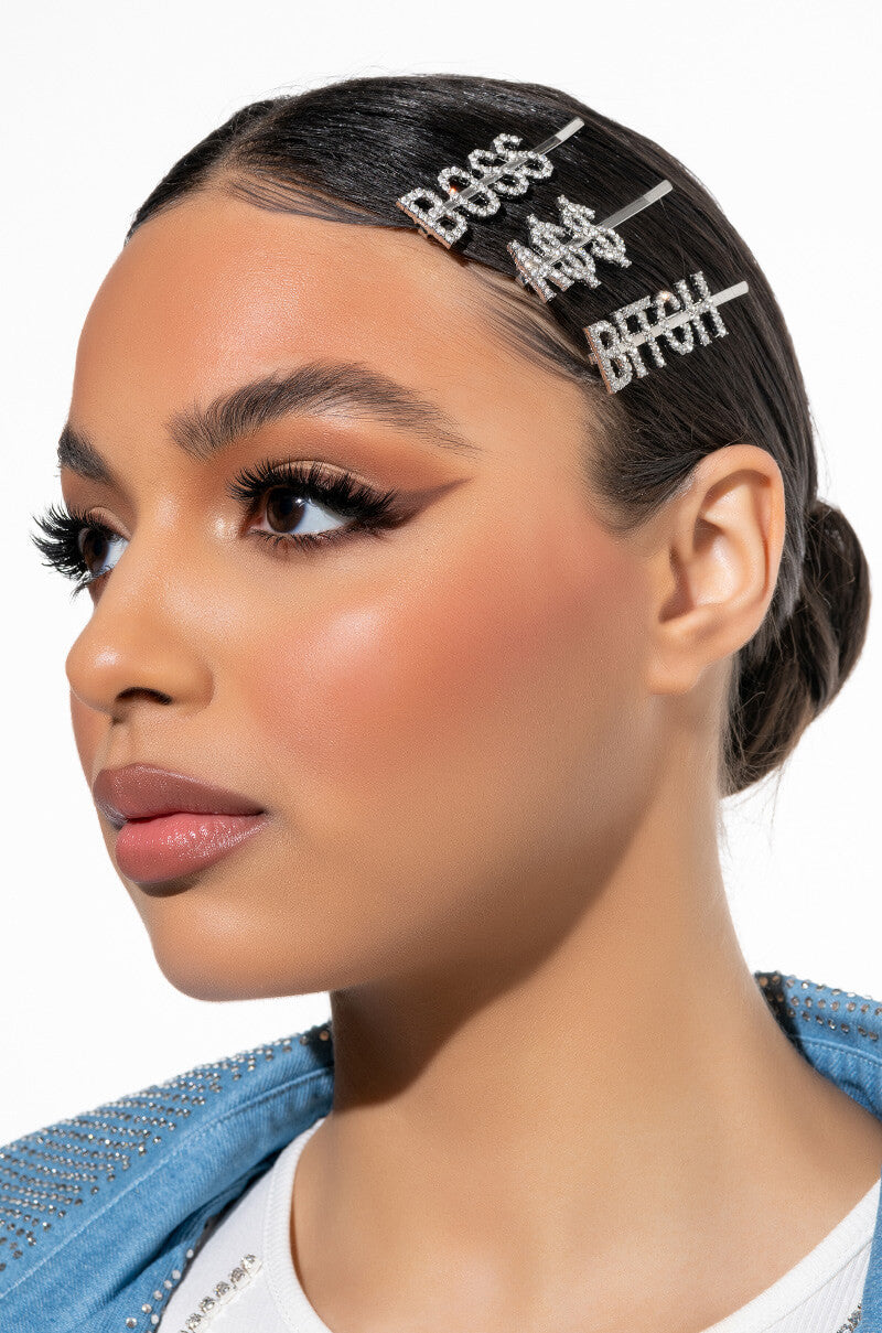 Front View Boss Ass B Hair Clip Set