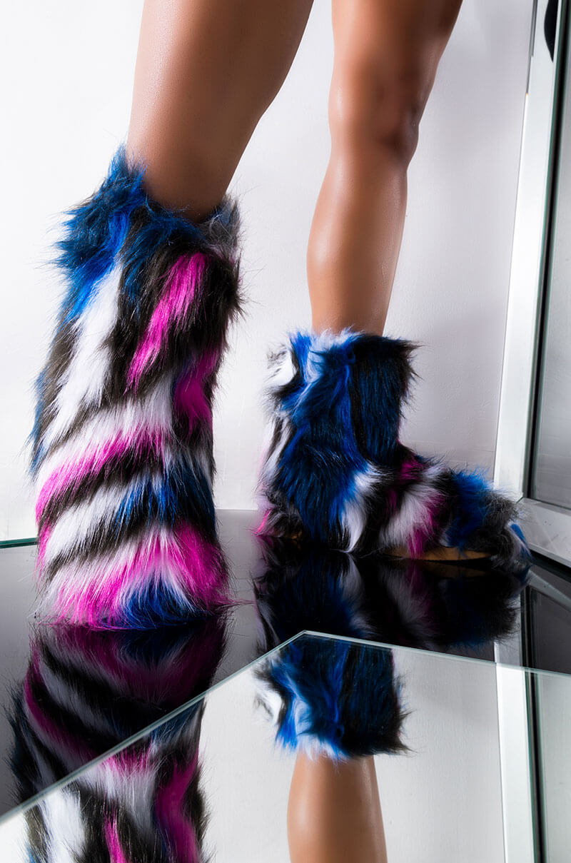 Front View Boss Bitch Furry Bootie in Fuchsia