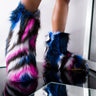 Front View Boss Bitch Furry Bootie in Fuchsia