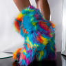 Front View Boss Bitch Furry Bootie in Rainbow