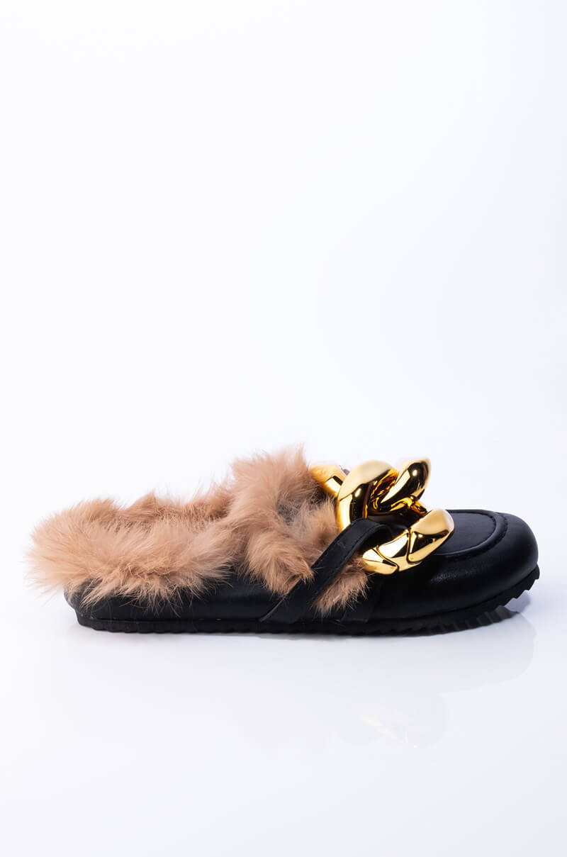 Back View Boss Vibe Fur Lined Loafers in Black 2