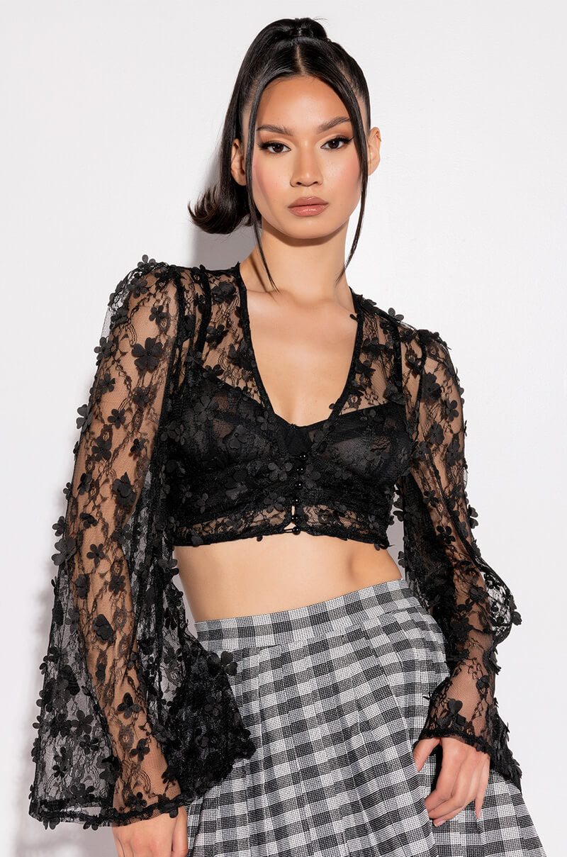 Front View Bouquet Days Floral Detail Cropped Blouse