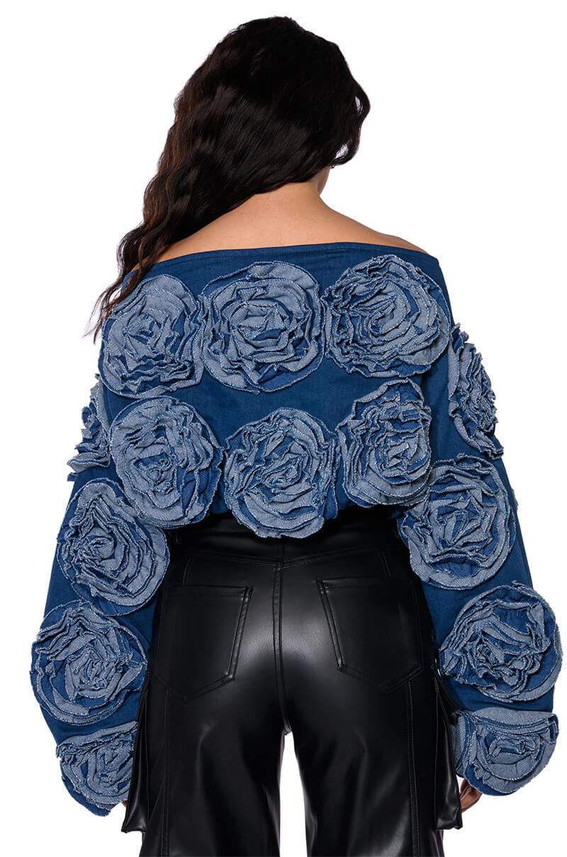 Extra View Bouquet Wishes Denim Off The Shoulder Sweatshirt 5