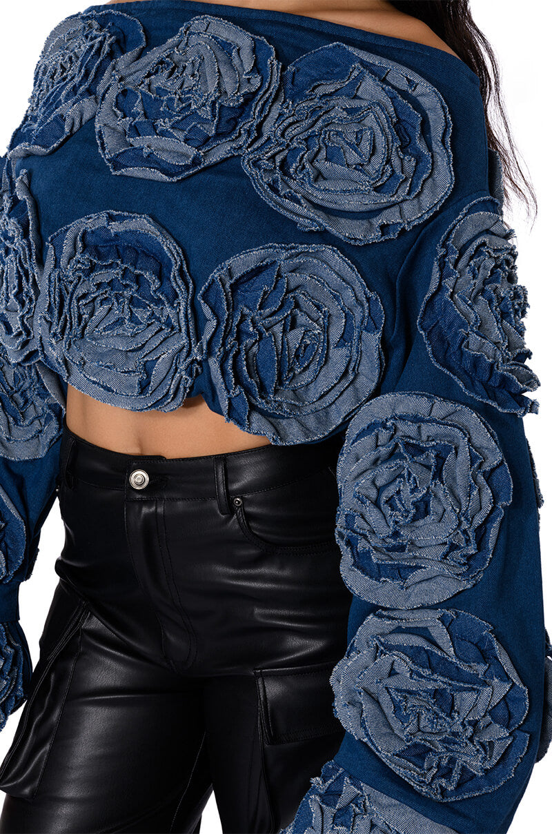 Extra View Bouquet Wishes Denim Off The Shoulder Sweatshirt 6