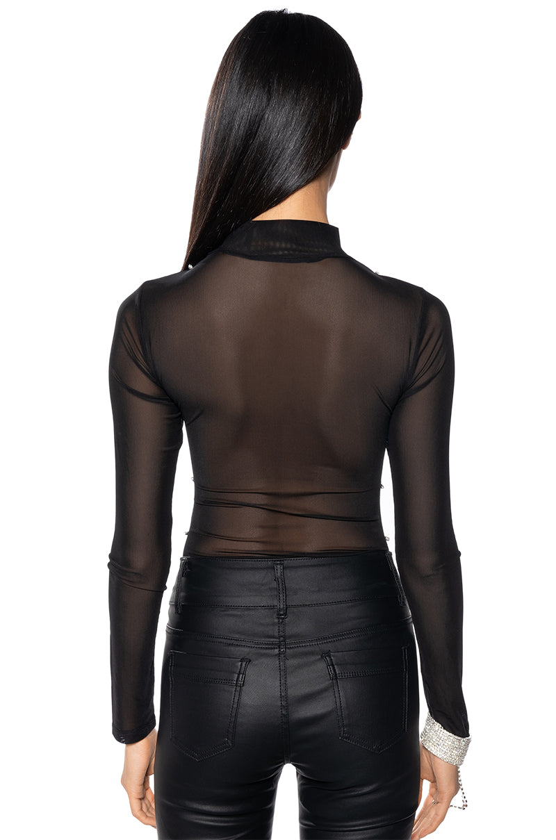 Detail View Bout Time Rhinestone Rope Mesh Bodysuit