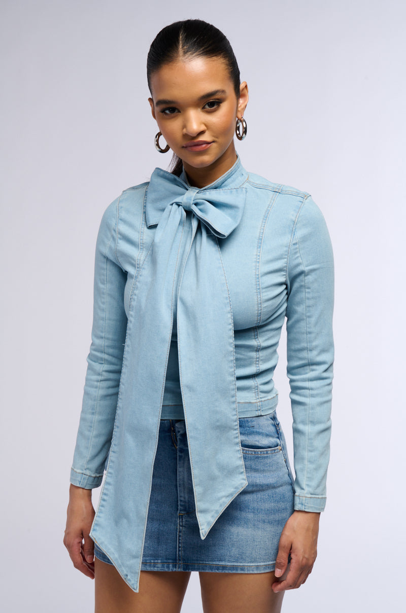BOW DOWN BISH DENIM LONG SLEEVE TOP view 0