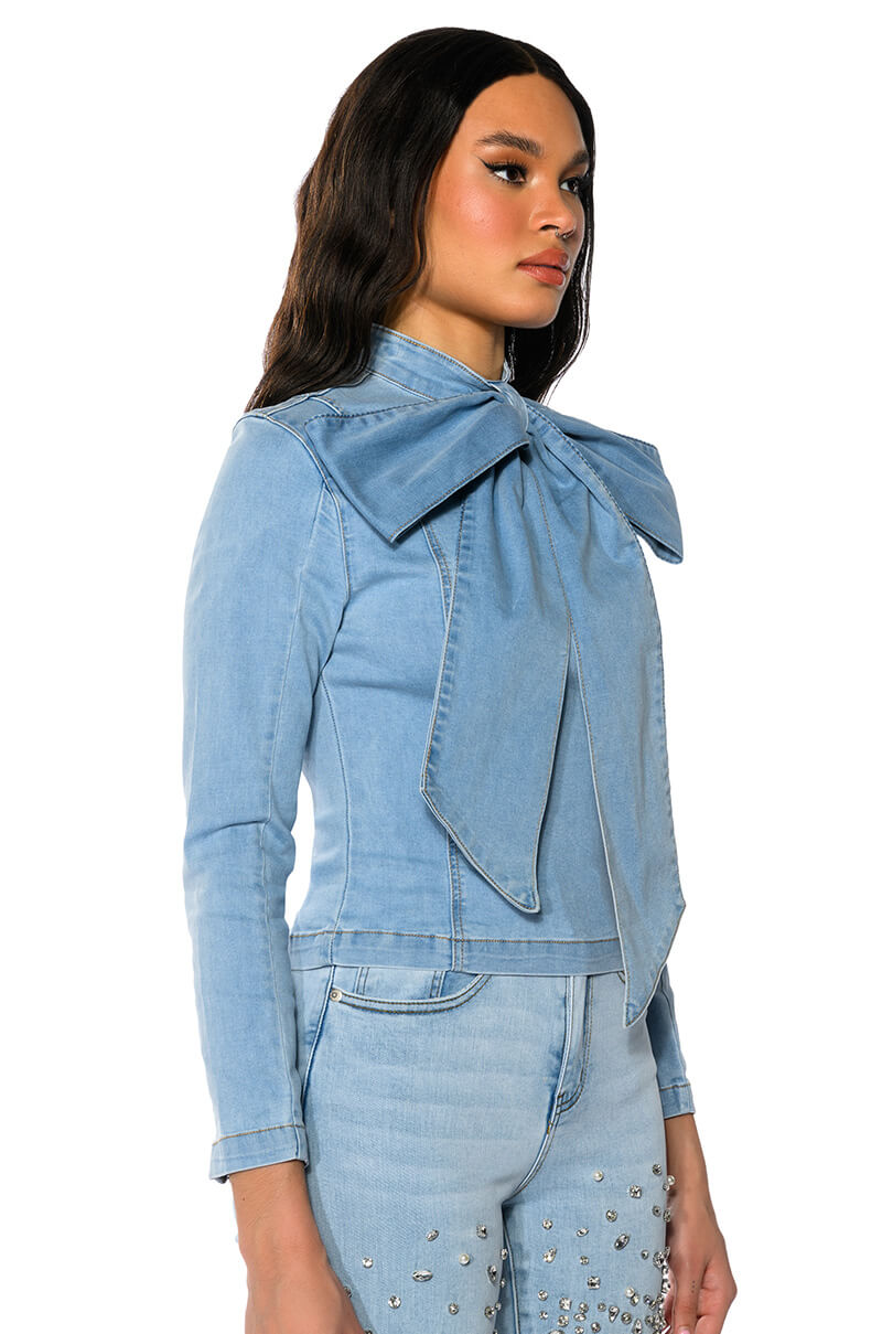 Back View Bow Down Bish Denim Long Sleeve Top
