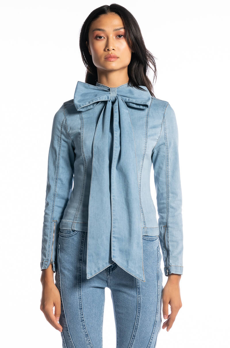 Detail View Bow Down Bish Denim Long Sleeve Top