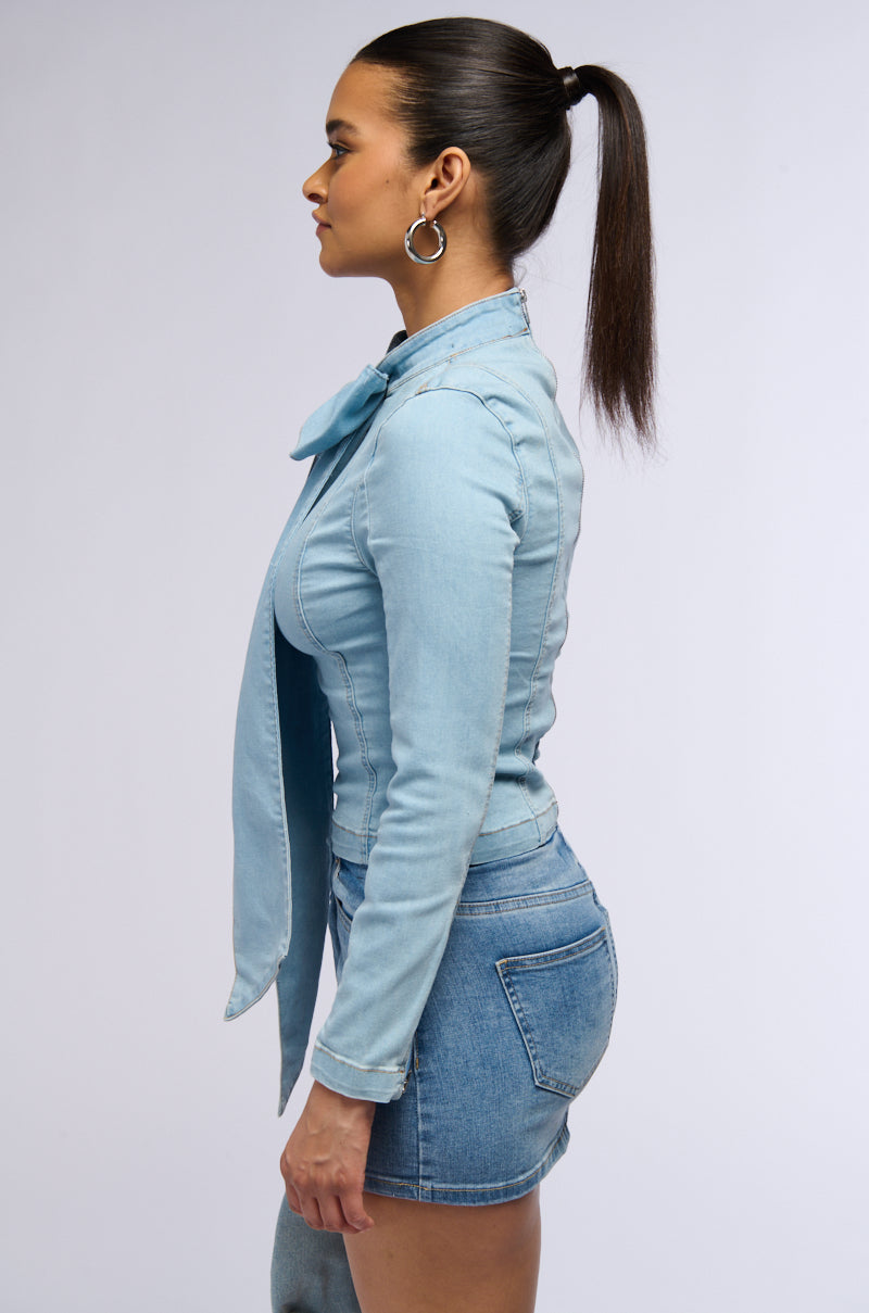 Full View Bow Down Bish Denim Long Sleeve Top