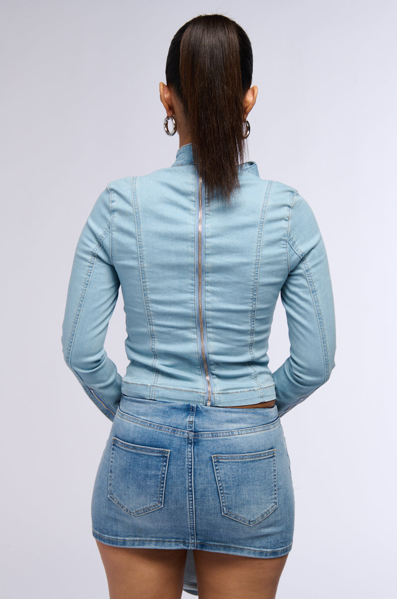 Extra View Bow Down Bish Denim Long Sleeve Top