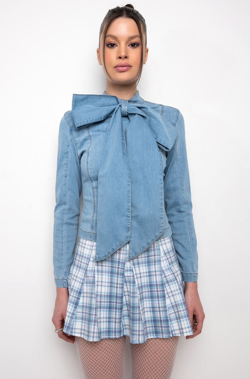 Extra View Bow Down Bish Denim Long Sleeve Top