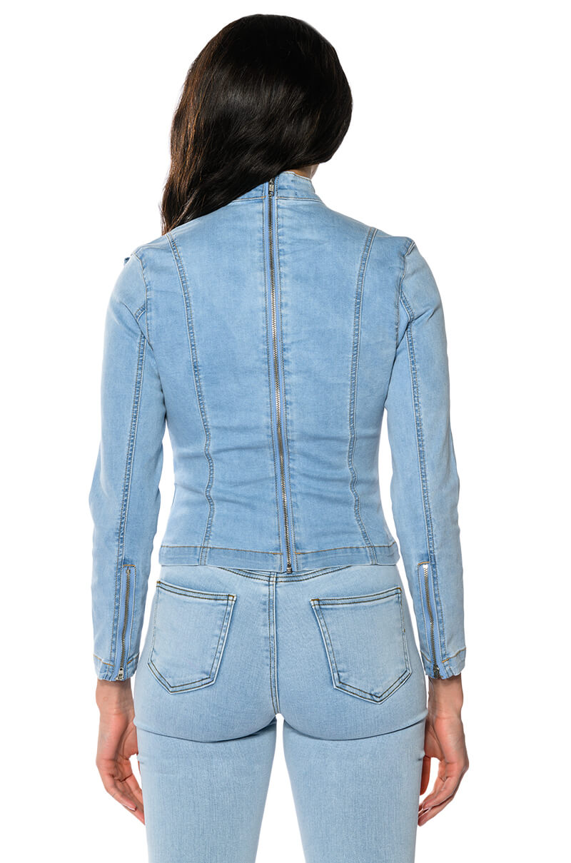 Extra View Bow Down Bish Denim Long Sleeve Top
