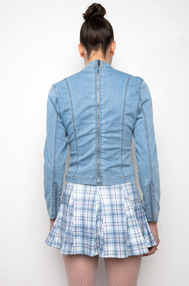 Extra View Bow Down Bish Denim Long Sleeve Top