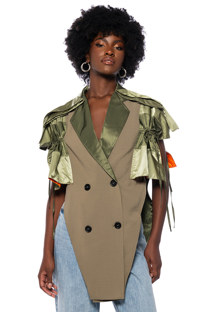 Front View Bowery Deconstructed Military Vest