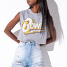 Front View Bowie Crop Graphic T in Grey