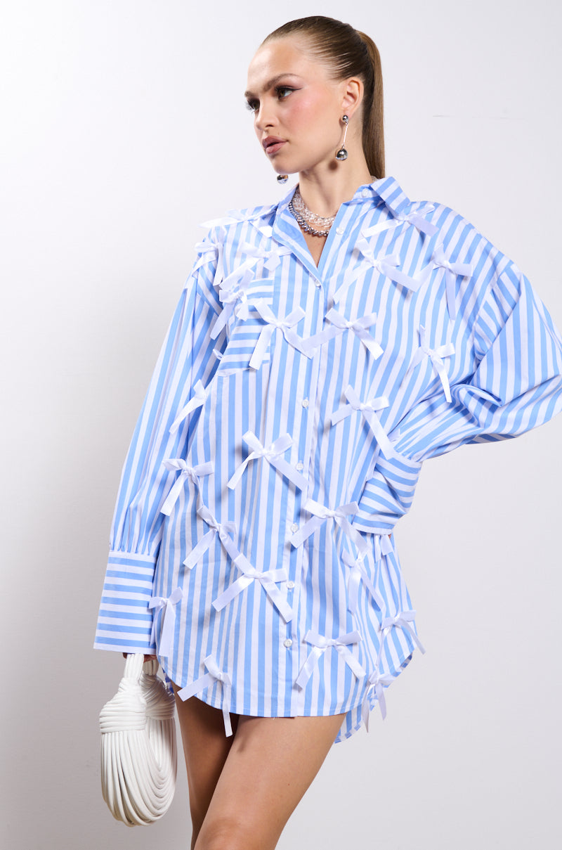 BOWS STRIPED POPLIN SHIRT DRESS view 0