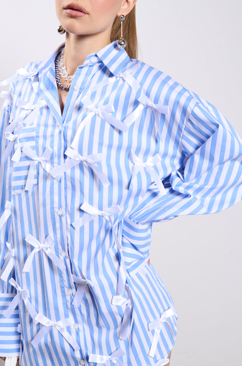 Extra View Bows Striped Poplin Shirt Dress