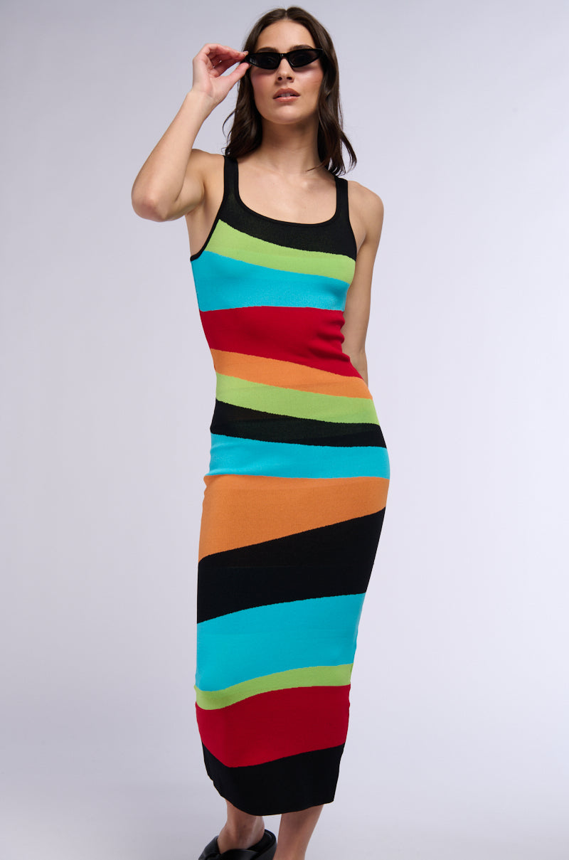 Side View Bravado Striped Knit Midi Dress