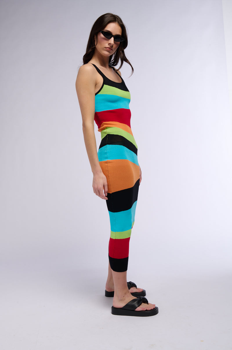 Detail View Bravado Striped Knit Midi Dress