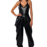 Front View Break It Down Faux Leather Relaxed Fit Jumpsuit