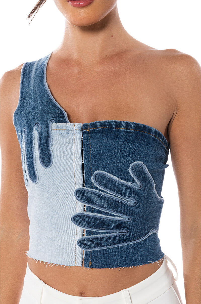 Extra View Breaking Chains Two Toned Denim Top