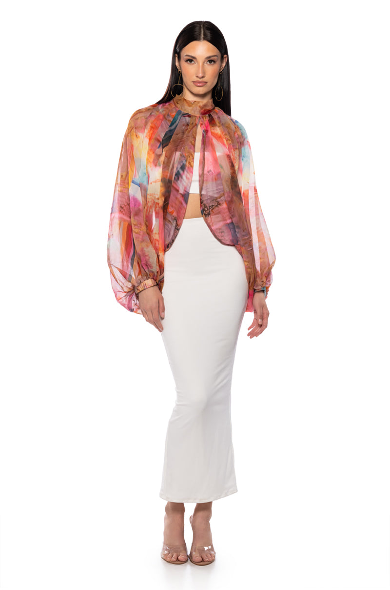 Back View Breezy Nights Patterned Blouse In Pink Multi