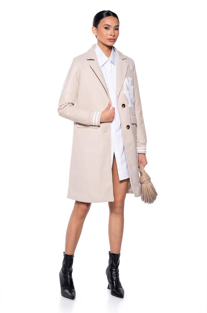 Detail View Brentwood Varsity Trench Jacket In Ivory