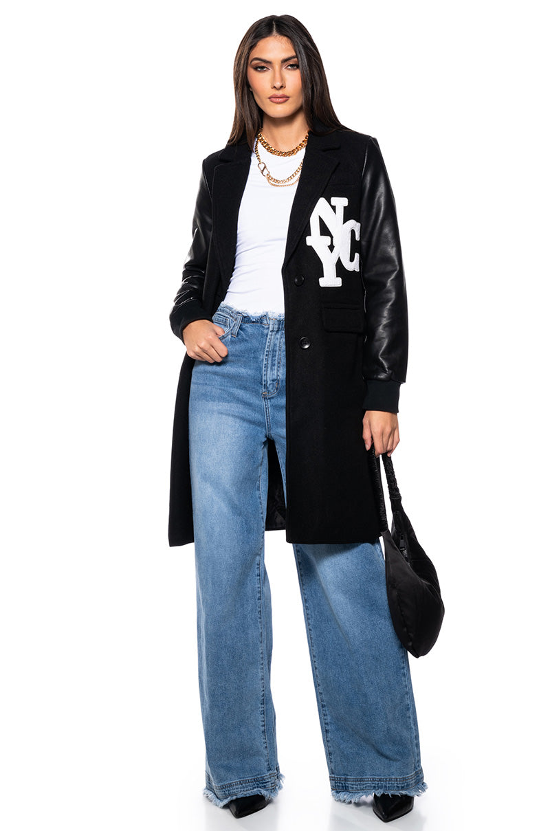 BRENTWOOD VARSITY TRENCH JACKET IN BLACK - Main Image