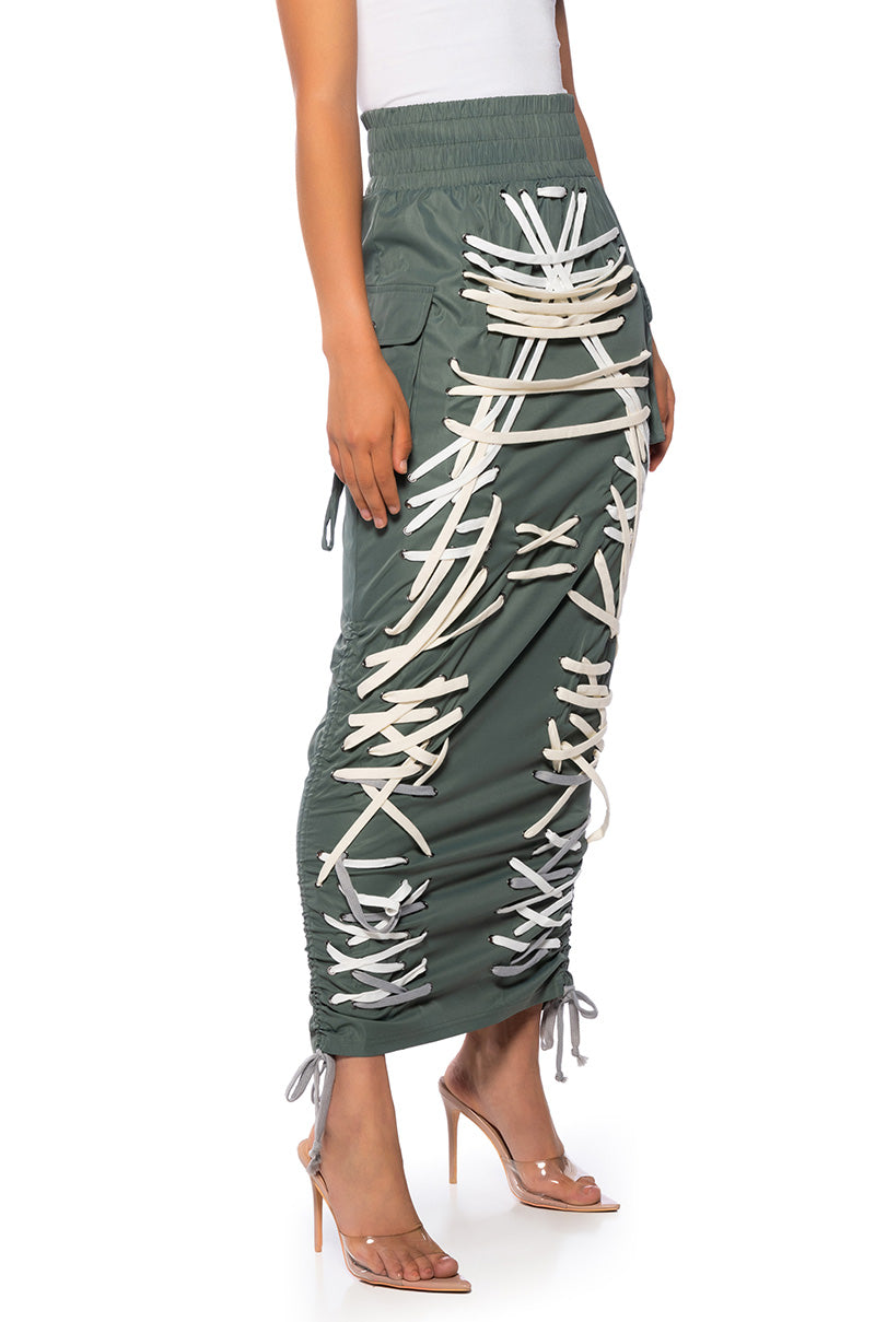 Back View Brielle Adjustable Lace Up Cargo Skirt