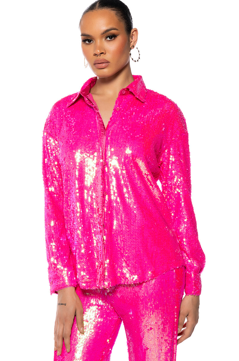 Front View Bright Bright Pink Sequin Shirt