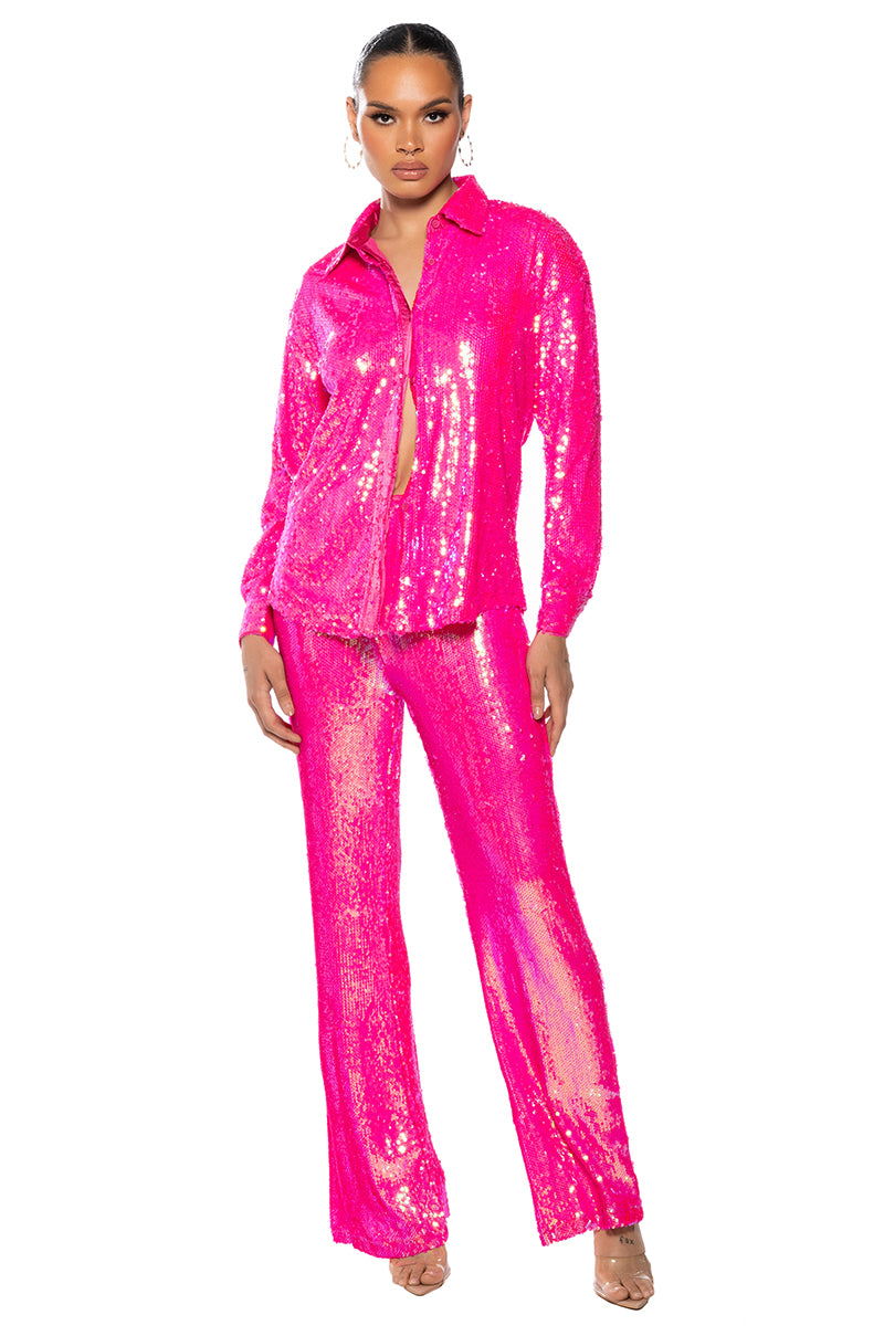 Back View Bright Bright Pink Sequin Shirt