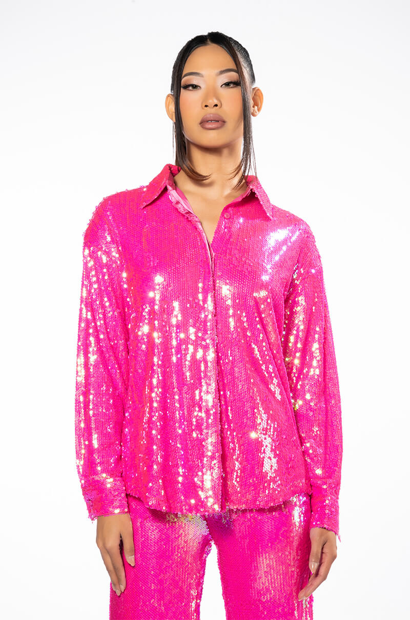 Back View Bright Bright Pink Sequin Shirt