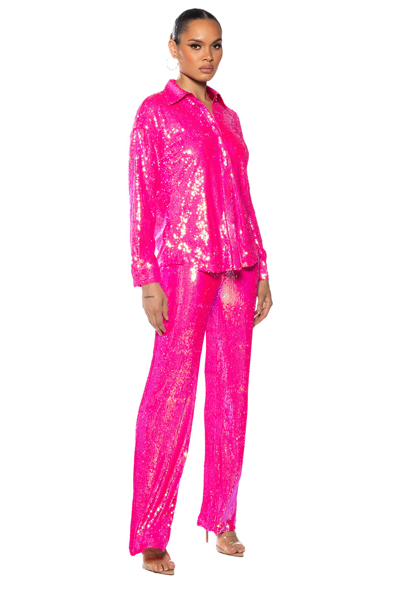 Detail View Bright Bright Pink Sequin Shirt