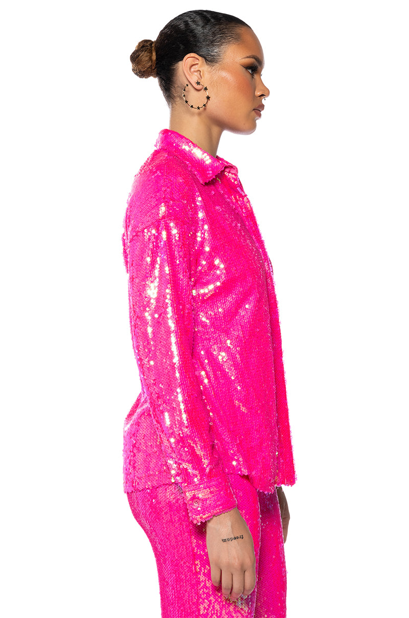 Full View Bright Bright Pink Sequin Shirt