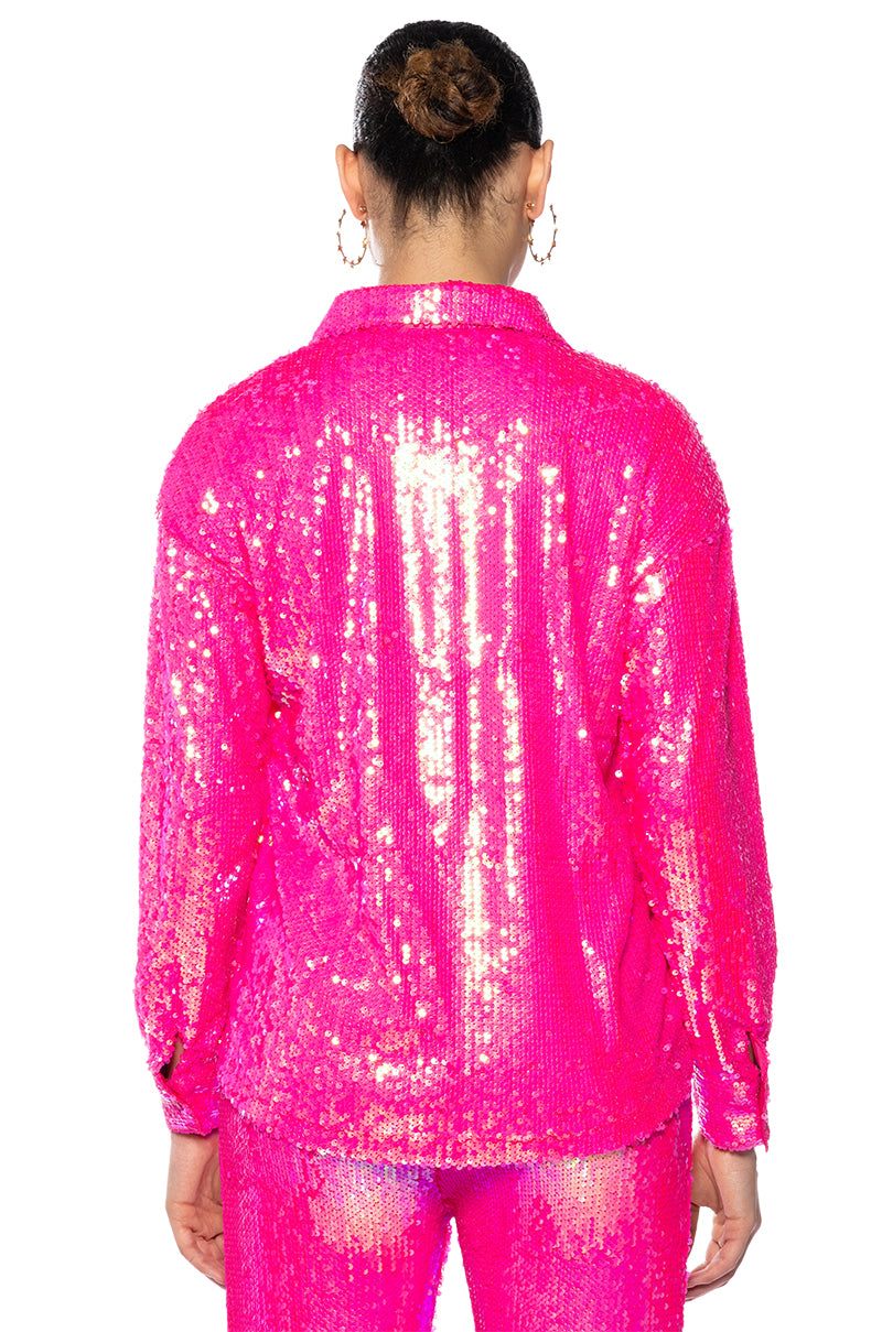 Extra View Bright Bright Pink Sequin Shirt