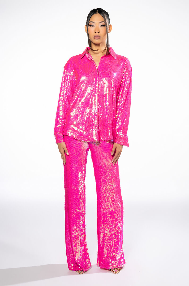 Extra View Bright Bright Pink Sequin Shirt