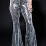 Front View Brightness Sequin Flare Pant In Silver