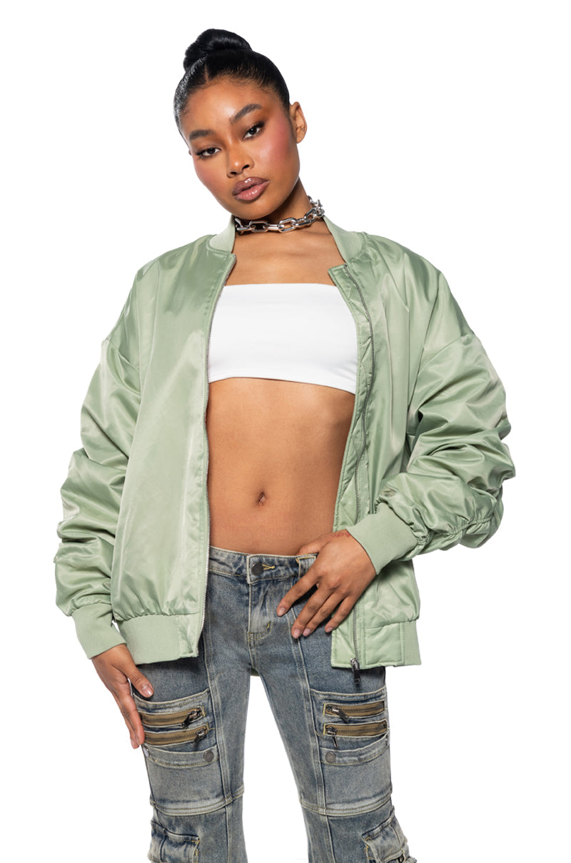 Front View Bring It Back Bomber With Quilted Lining