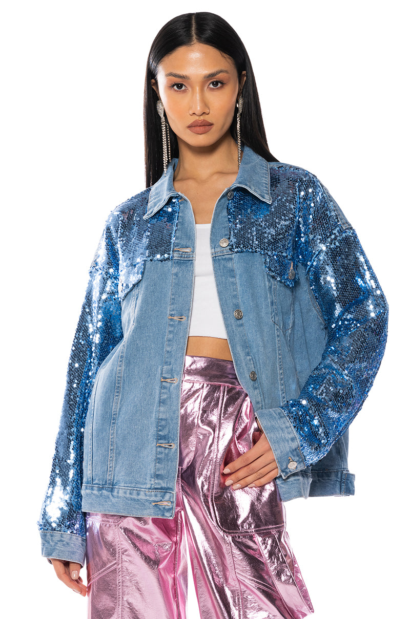 Front View Bring It Back Oversized Denim Jacket