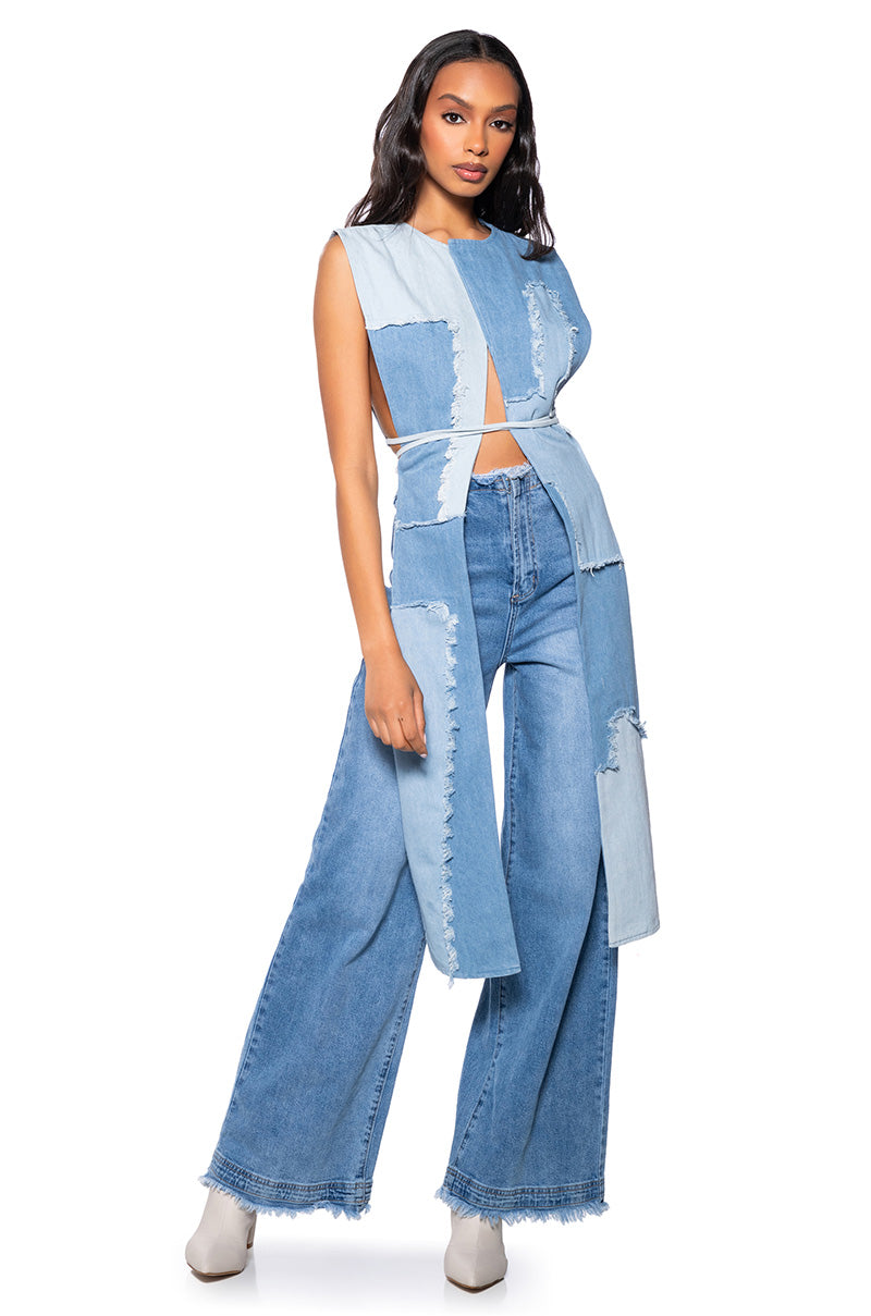 Front View Bring It Back Rework Denim Vest