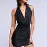 Front View Bring It Embellished Cowl Neck Mini Dress In Black