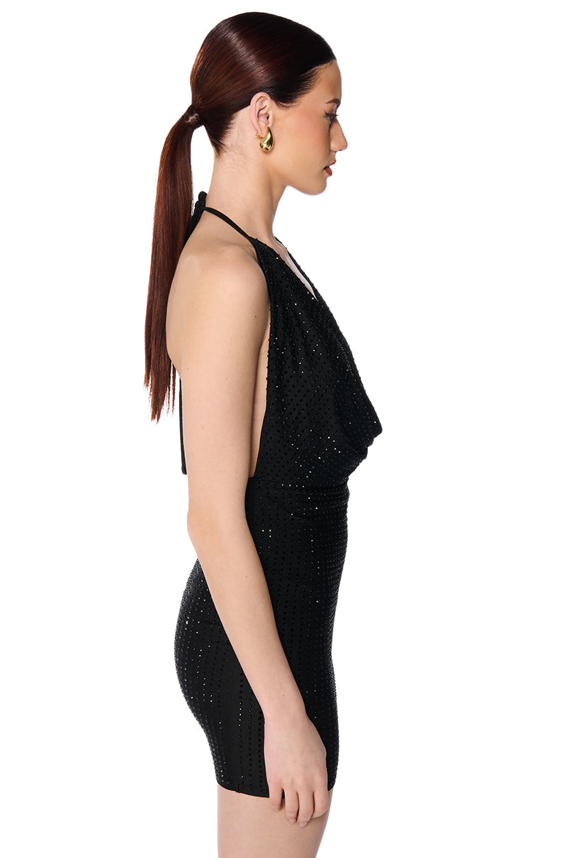 BRING IT EMBELLISHED COWL NECK MINI DRESS IN BLACK AKIRA BRING IT EMBELLISHED COWL NECK MINI DRESS IN BLACK AKIRA