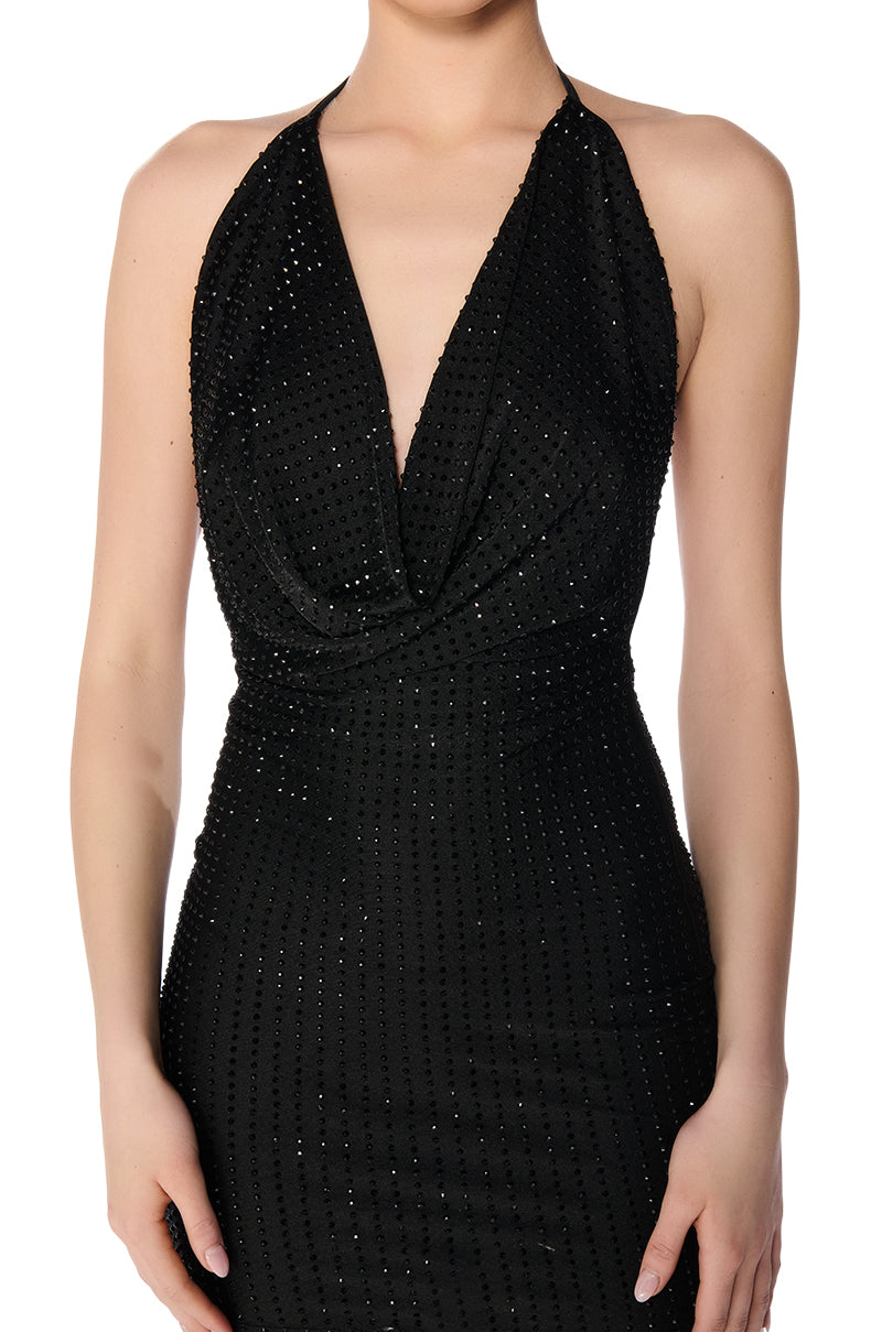 BRING IT EMBELLISHED COWL NECK MINI DRESS IN BLACK AKIRA BRING IT EMBELLISHED COWL NECK MINI DRESS IN BLACK AKIRA