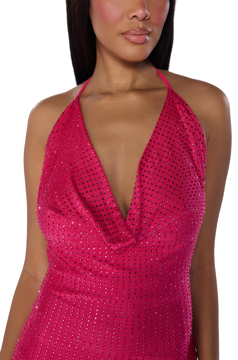 BRING IT EMBELLISHED COWL NECK MINI DRESS IN HOT PINK BRING IT EMBELLISHED COWL NECK MINI DRESS IN HOT PINK
