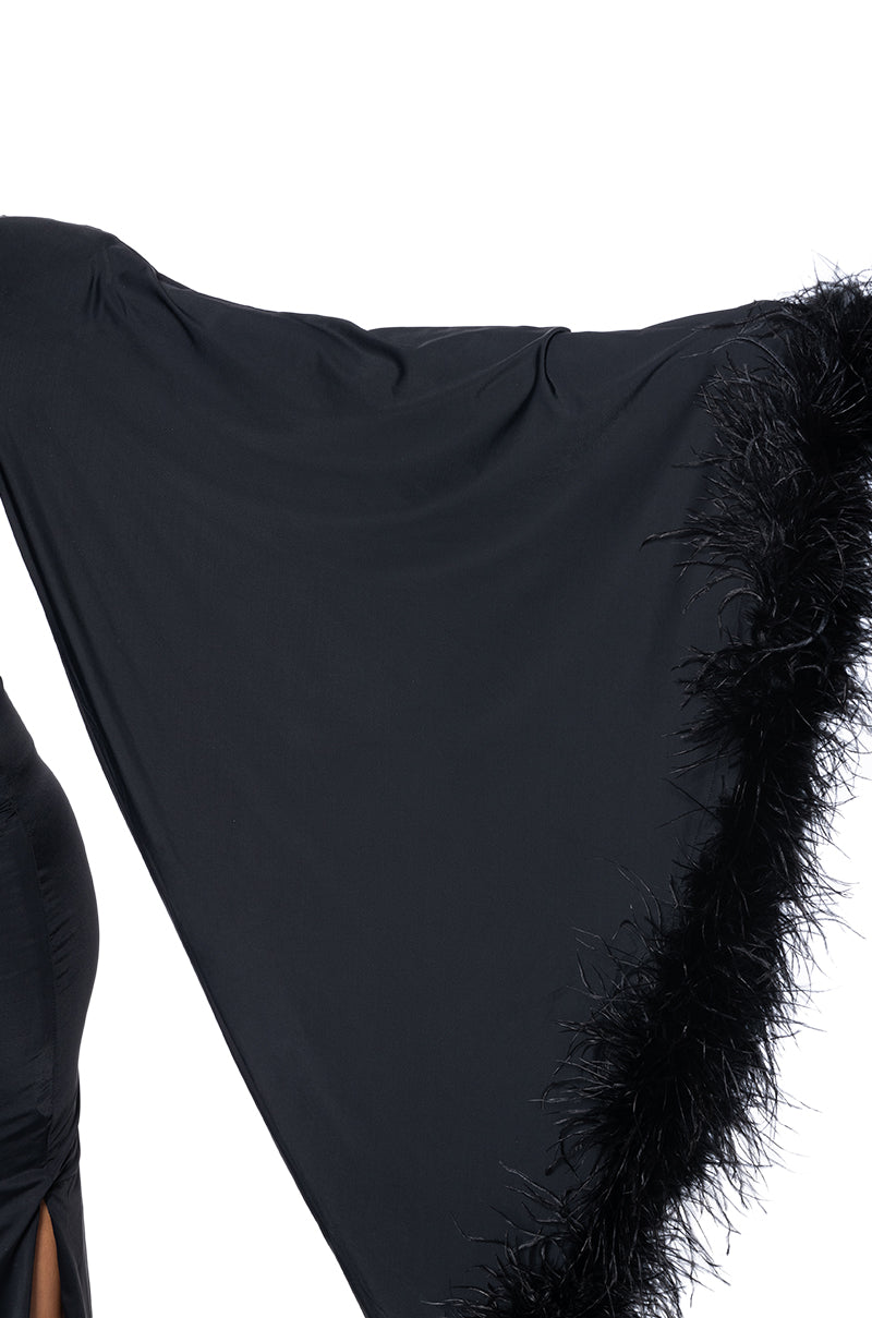Extra View Bring The Drama One Sleeve Feather Dress