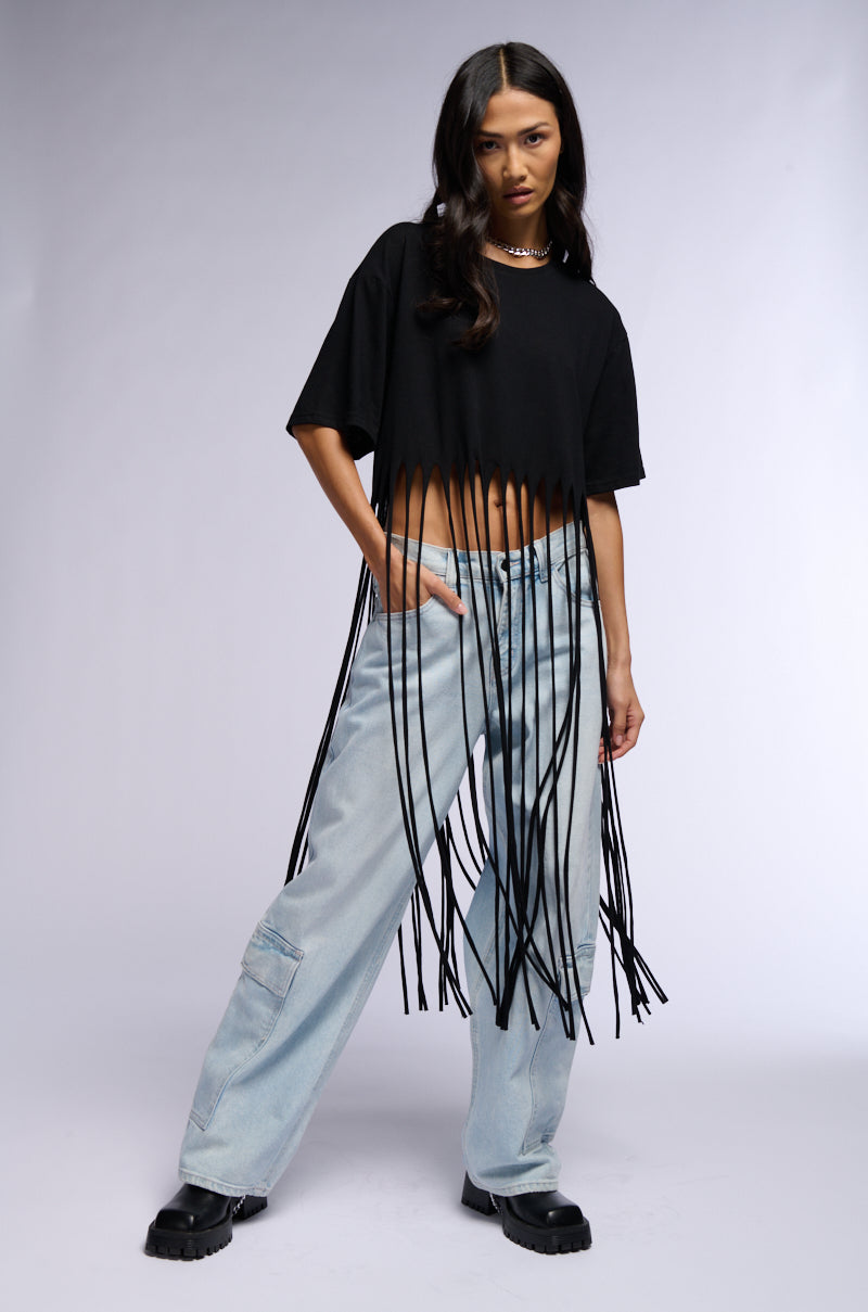 Back View Bring The Fun Fringe Tshirt In Black 2