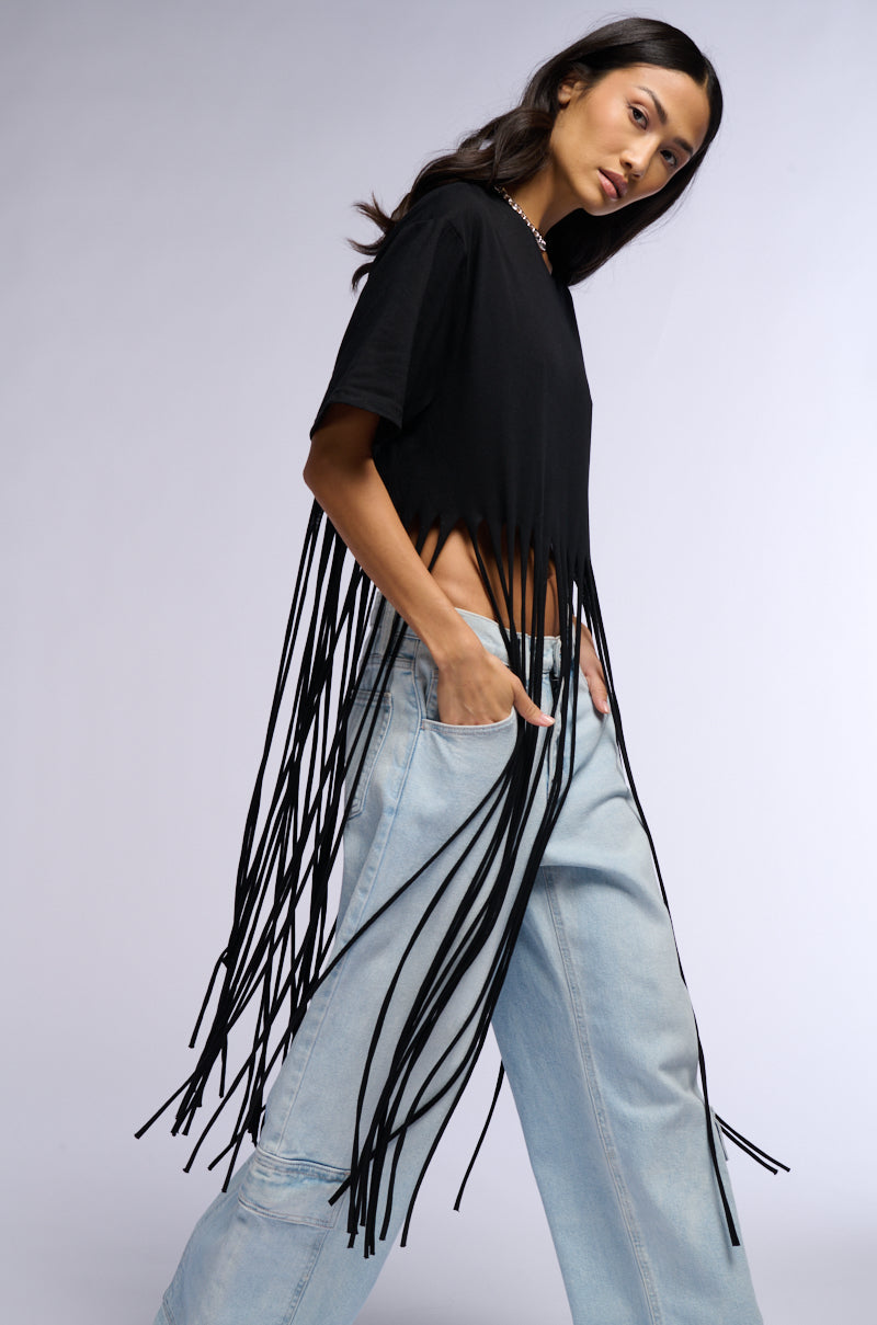 Detail View Bring The Fun Fringe Tshirt In Black 3