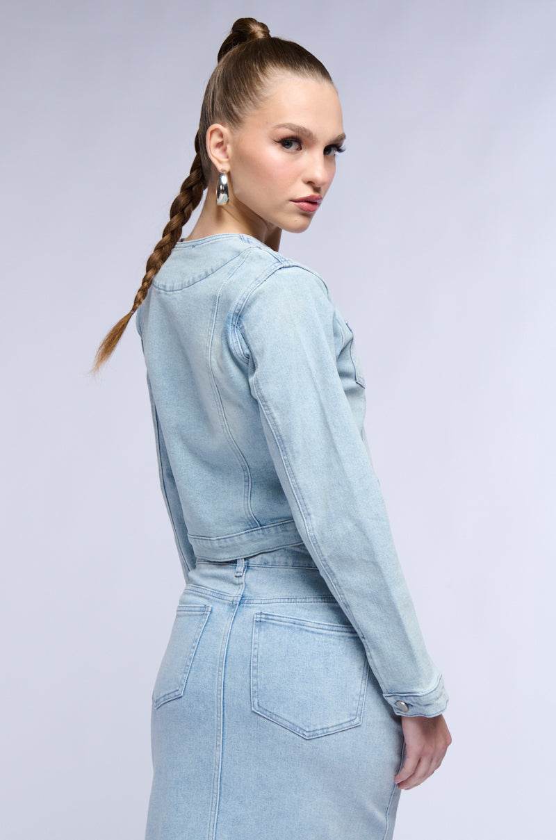 Detail View Britney Side Button Down Denim Collared Shirt