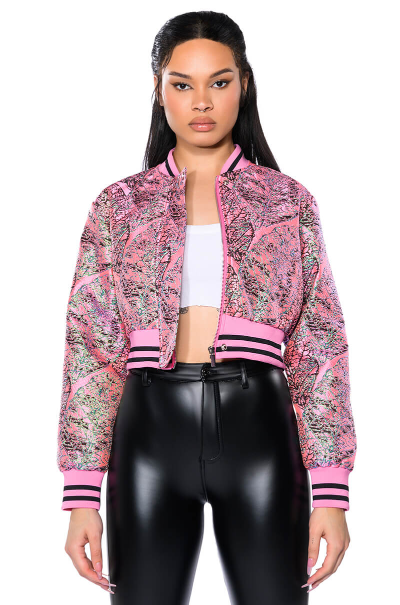 Front View Brocade Tapestry Spring Bomber