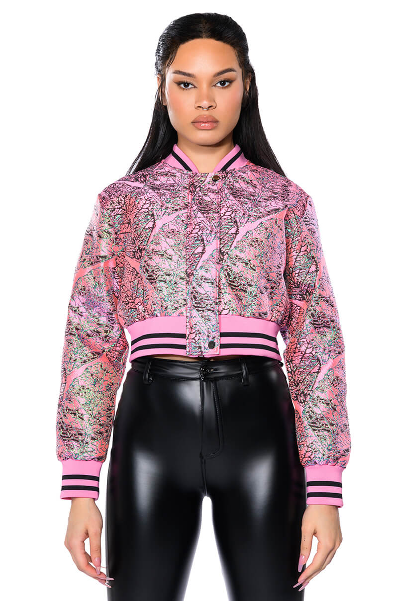 Side View Brocade Tapestry Spring Bomber